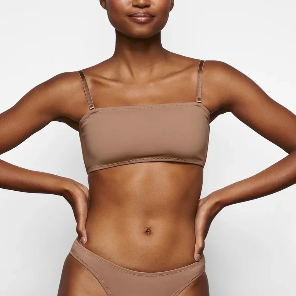 SKIMS Shaping Swim Bandeau Top‎ Lot 2 Onyx Sienna Womens 3X